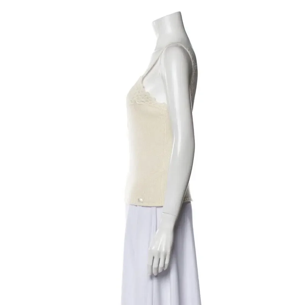 2006 Chanel Knit Cashmere Lace Cream Tank Top